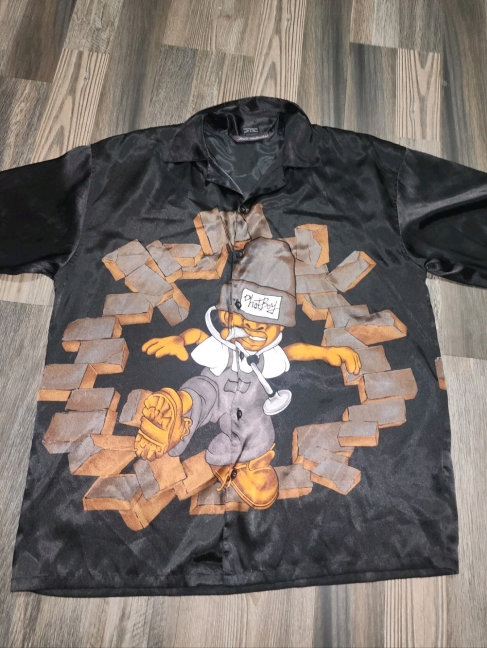 Mens Y2K Seals Unlimited Phat Boy Short Sleeve Button Down Large Black